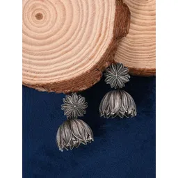 Tanusha Jewels Silver-Plated Oxidised Dome Jhumkas-picture-26