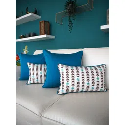 TARA- Sparkling Homes 4 Pcs Blue & White Embroidered Cotton Silk Cushion Covers-picture-40
