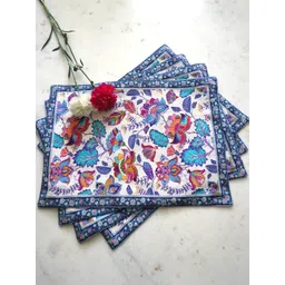 TARA- Sparkling Homes Blue 4 Pieces Floral Printed Pure Cotton Table Placemats-picture-25