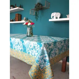 TARA- Sparkling Homes Blue & White Ethnic Motifs Printed Pure Cotton 6 Seater Table Cover-picture-24