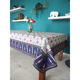 Tara Sparkling Homes Blue Cotton Ethnic Motifs 6 Seater Table Cover-picture-35