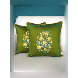 TARA- Sparkling Homes Green & Yellow Set of 2 Embroidered Square Cushion Covers-picture-19