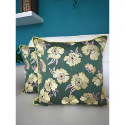TARA- Sparkling Homes Green & Yellow Set of 2 Embroidered Square Cushion Covers-picture-20