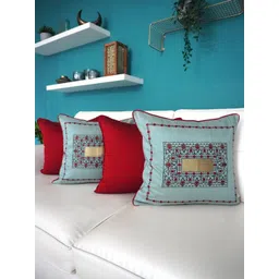 TARA- Sparkling Homes Grey & Maroon 4 Pieces Embroidered Cotton Silk Square Cushion Covers-picture-23