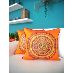 TARA- Sparkling Homes Orange 2 Pieces Cotton Silk Embroidered Square Cushion Covers-picture-39