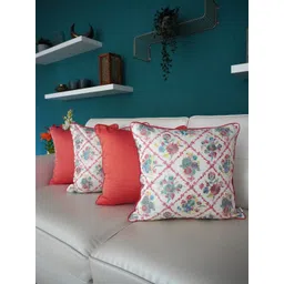 TARA- Sparkling Homes Peach-Coloured & Blue 4-Pieces Embroidered Square Cushion Covers-picture-39