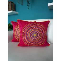 TARA- Sparkling Homes Pink & Purple 2 Pieces Embroidered Square Cushion Covers-picture-35