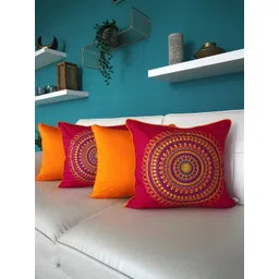 TARA- Sparkling Homes Pink & Purple 4 Pieces Embroidered Cotton Silk Square Cushion Covers-picture-26