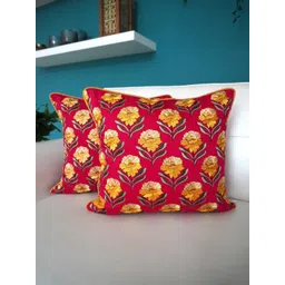 TARA- Sparkling Homes Pink & Yellow 2 Pieces Cotton Silk Embroidered Square Cushion Covers-picture-27