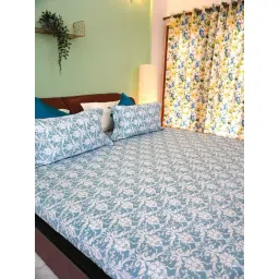 TARA Sparkling Homes Printed Blue 250 TC Cotton King Bedsheet With 2 Pillow Covers-picture-17
