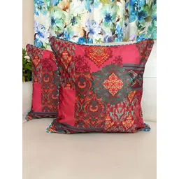 TARA- Sparkling Homes Red & Green Set of 2 Ethnic Motifs Velvet Square Cushion Covers-picture-26