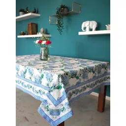 TARA- Sparkling Homes White & Blue Floral Printed Pure Cotton 4 Seater Table Cover-picture-27