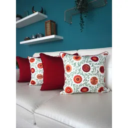 TARA- Sparkling Homes White & Maroon 4 Pieces Embroidered Square Cushion Covers-picture-32