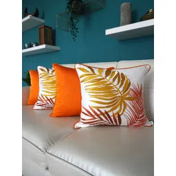 TARA- Sparkling Homes White & Orange 4 Pieces Embroidered Square Cushion Covers-picture-13