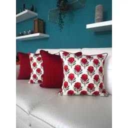 TARA- Sparkling Homes White & Red 4-Pieces Ethnic Motifs Cotton Silk Square Cushion Covers-picture-14