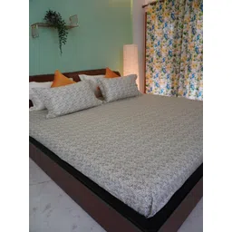 TARA- Sparkling Homes Yellow & Blue Printed 250 TC King Bedsheet With 2 Pillow Covers-picture-36