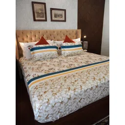 TARA- Sparkling Homes Yellow & Brown Cotton 350 TC King Bedsheet with 2 Pillow Covers-picture-29