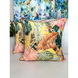 TARA- Sparkling Homes Yellow & Green Set of 2 Floral Velvet Square Cushion Covers-picture-17