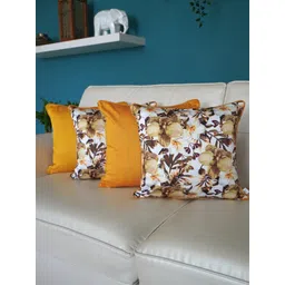 TARA- Sparkling Homes Yellow & White 4-Pieces Floral Square Cushion Covers-picture-27
