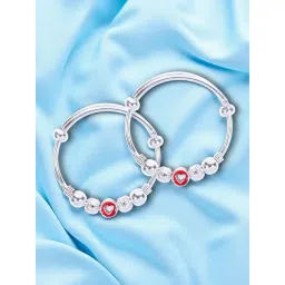 Taraash 925 Silver Enamelled Heart Beaded Classic Bangle-picture-30