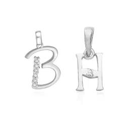 Taraash 92.5 Sterling Silver 'B' & 'H' Initial Letter Couple Pendants-picture-36