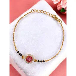 Taraash 925 Sterling Silver Gold Plated Black Bead Pink Charm Bracelet For Women-picture-38