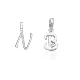 Taraash 92.5 Sterling Silver 'N' & 'B' Initial Letter Couple Pendants-picture-16