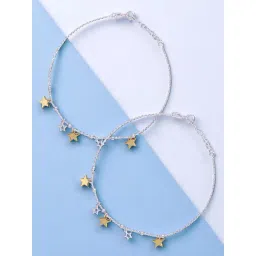Taraash 925 Sterling Silver Star Gold & Silver Anklet for Women-picture-10