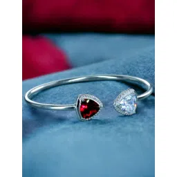 Taraash 925 Sterling Silver Triangle Red CZ Bangle For Women-picture-37