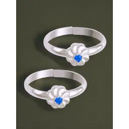 Taraash Adjustable 925 Sterling Silver Floral Toe-Rings with Blue CZ for Women-picture-39