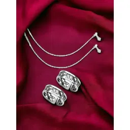 Taraash Heart & Cutwork 925 Sterling Silver Toe Ring & Anklet Set-picture-10