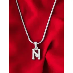 Taraash Initial Letter N 92.5 Sterling Silver Pendant with Chain-picture-29