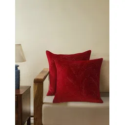 TARAN LIVING Maroon & White 2 Pieces Embroidered Velvet Square Cushion Covers-picture-41