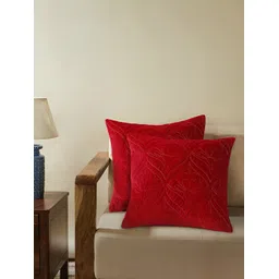 TARAN LIVING Red 2 Pieces Embroidered Velvet Square Cushion Covers-picture-23