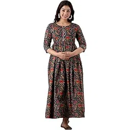 Tarika Fashion Women's Pure Rayon All Over Printed Maternity Kurti | Floral Print Maternity Gown Tarika_Fashion_RoyalBlue_02-picture-11