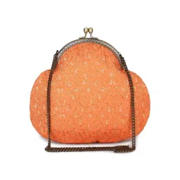 Tarini Nirula Araa Orange Embroidered Small Clutch-picture-20