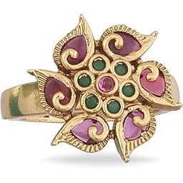tarinika Gold-Plated Flower Theme Rings for Women Antique Brass Alloy Cubic Zirconia(CZ) Gemstone Traditional Fashion Jewelry Gift for her Style 19-picture-17