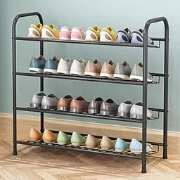 TARKAN Durable Steel Shoe Rack Storage Organiser with Slanted Shelves, Black (4 Tier)-picture-18