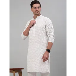 TARUNCOLLECTION Men Ethnic Motifs Embroidered Regular Chikankari Kurta with Pyjamas-picture-23