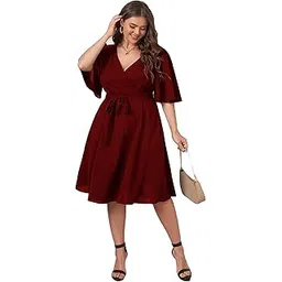 tashvika's Women's Plus Size Ruffle Wrap Swing Dresses-picture-16