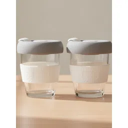 TASKHOUSE White & Transparent 2 Pieces Glass Dishwasher Safe Cups 350ml-picture-26