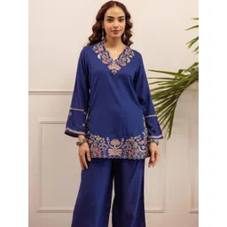 TASLIM Embroidered V-neck Viscose Rayon Co-Ords-picture-41
