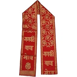 tasmai marketing Ganpati Bappa Maurya Stole/Patka/Duppata/Phatka/Scarf/Chunni/Khesh Golden Floral Printed Red Stole-picture-17