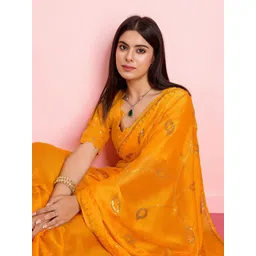 TASRIKA Ethnic Motifs Sequinned Pure Chiffon Saree-image-7