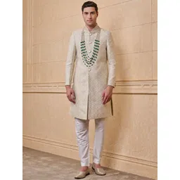 Tasva Embroidered Brocade Mandarin Collar Neck Sherwani Set-picture-15