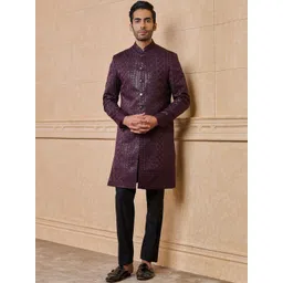 Tasva Embroidered Mandarin Collar Sherwani With Trousers-picture-21