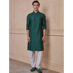 Tasva Men Embroidered Mandarin Collar Straight Kurta with Trouser-picture-37