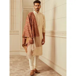 Tasva Men Embroidered Mandarin Collar Thread Work Pure Silk Kurta with Churidar-picture-32