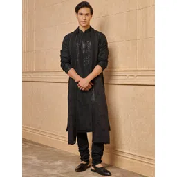 Tasva Men Ethnic Motifs Embroidered Regular Pure Cotton Kurta with Churidar & Dupatta-picture-33