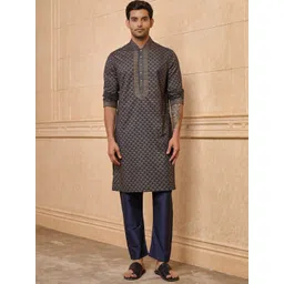 Tasva Men Ethnic Motifs Printed Regular Pure Cotton Kurta with Trousers-picture-24